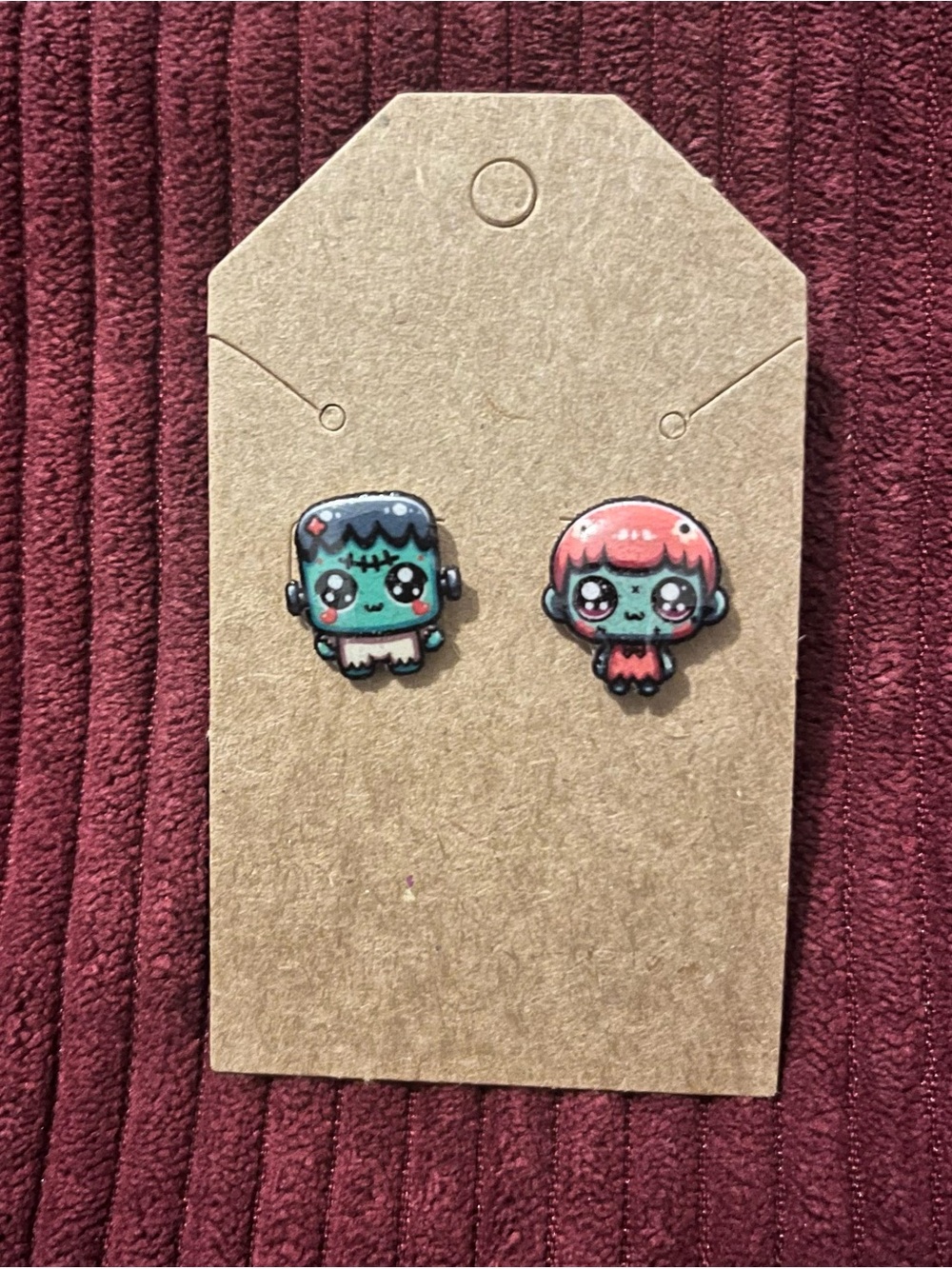 Cute Halloween Green Monster Stud Earrings - Pair